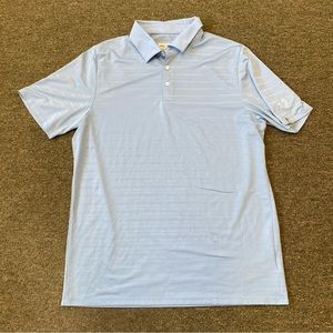 KJUS Polo Shirt LG Blue Striped Golfing UPF 50+ Lightweight FLY FISHING sleeve